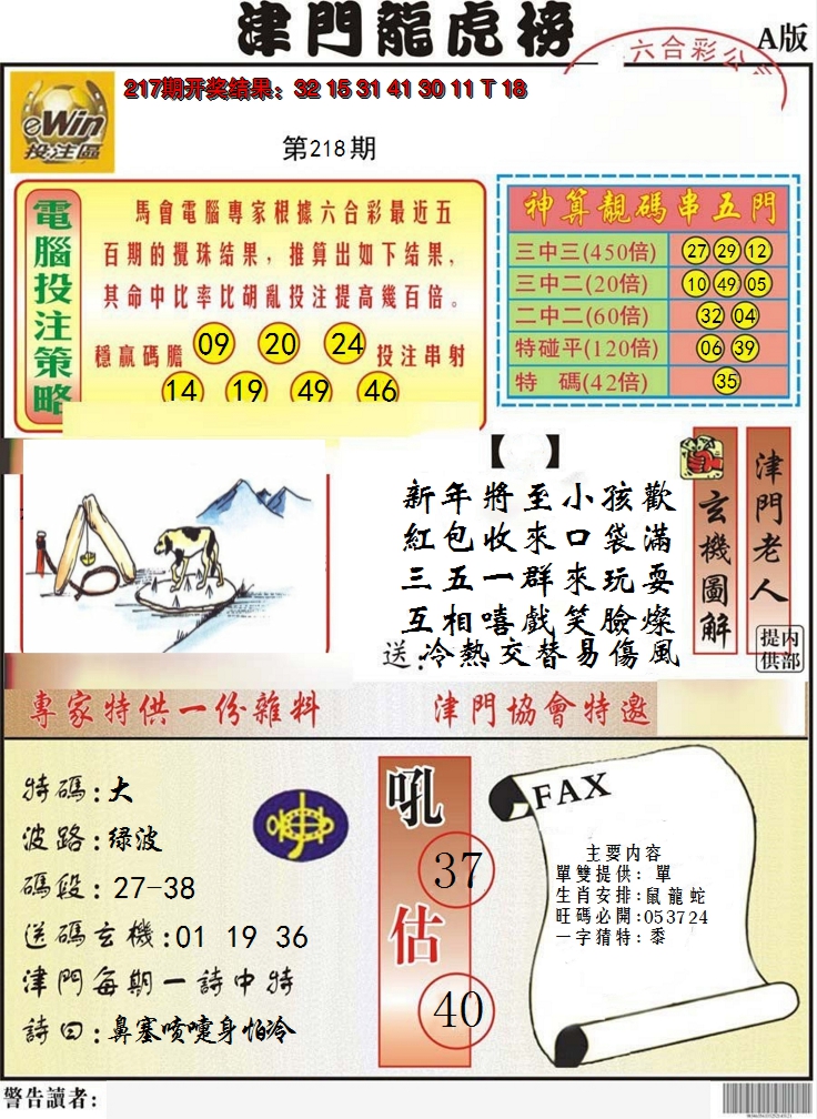 2024218期津门龙虎榜A