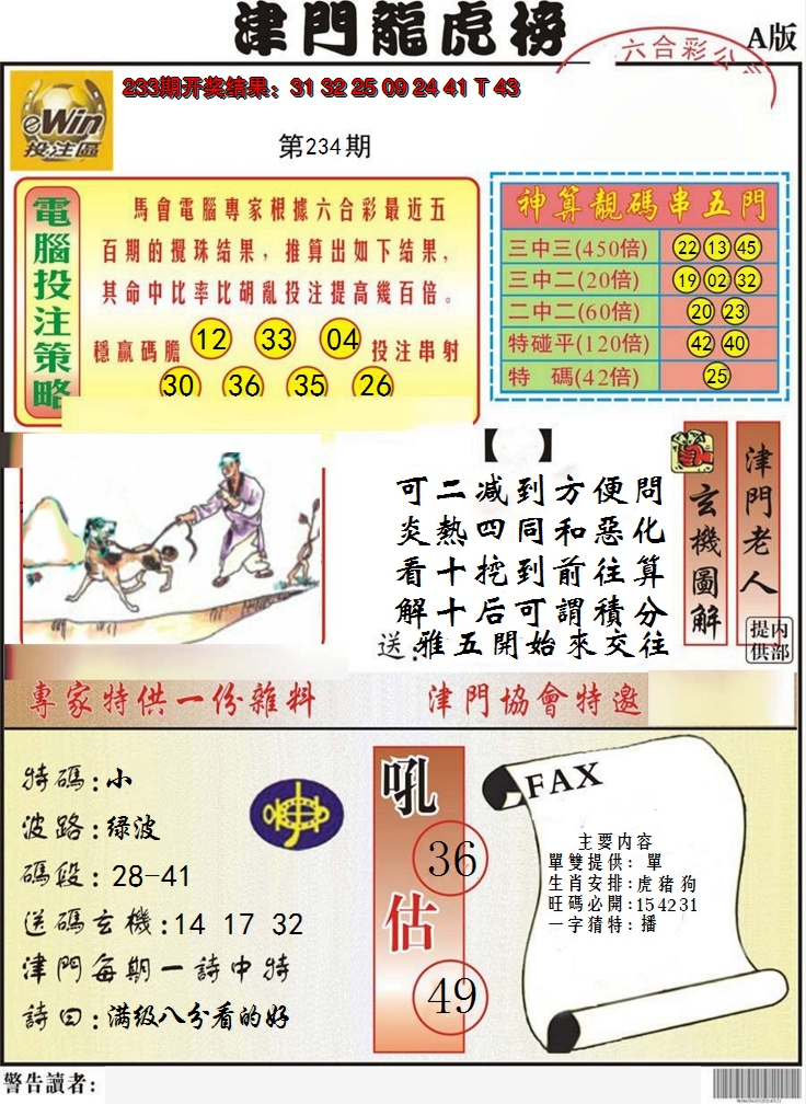 2024234期津门龙虎榜A