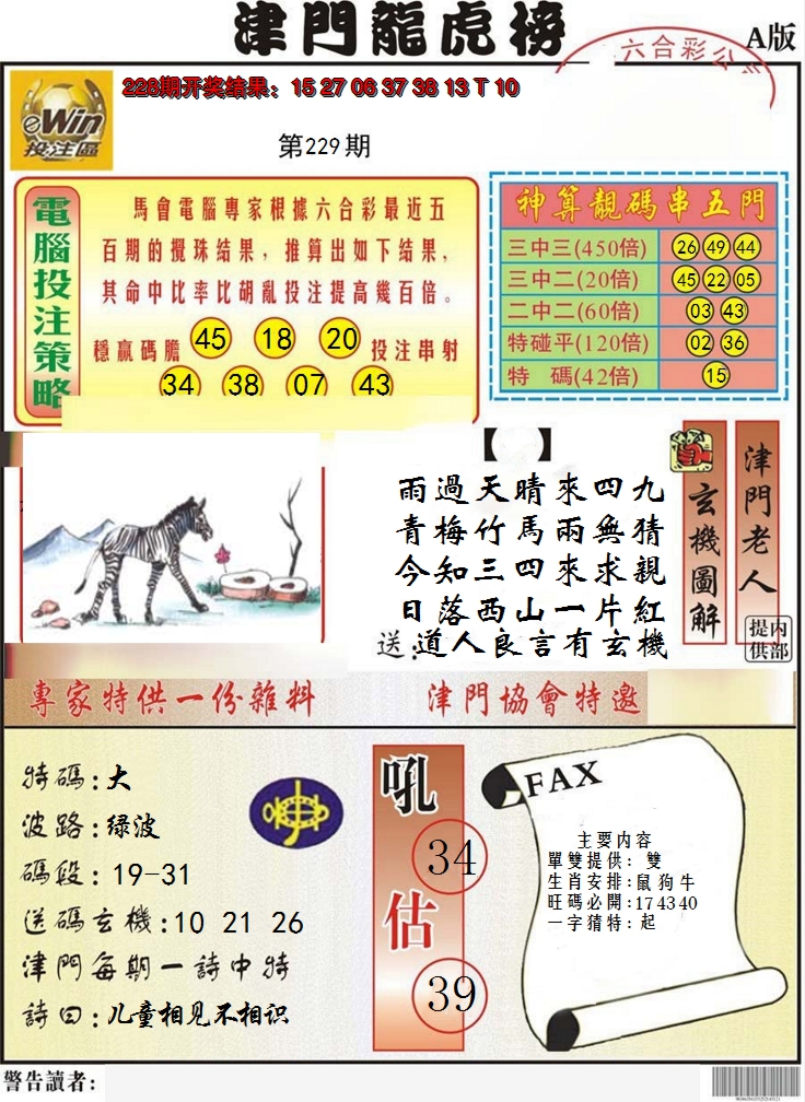 2024229期津门龙虎榜A