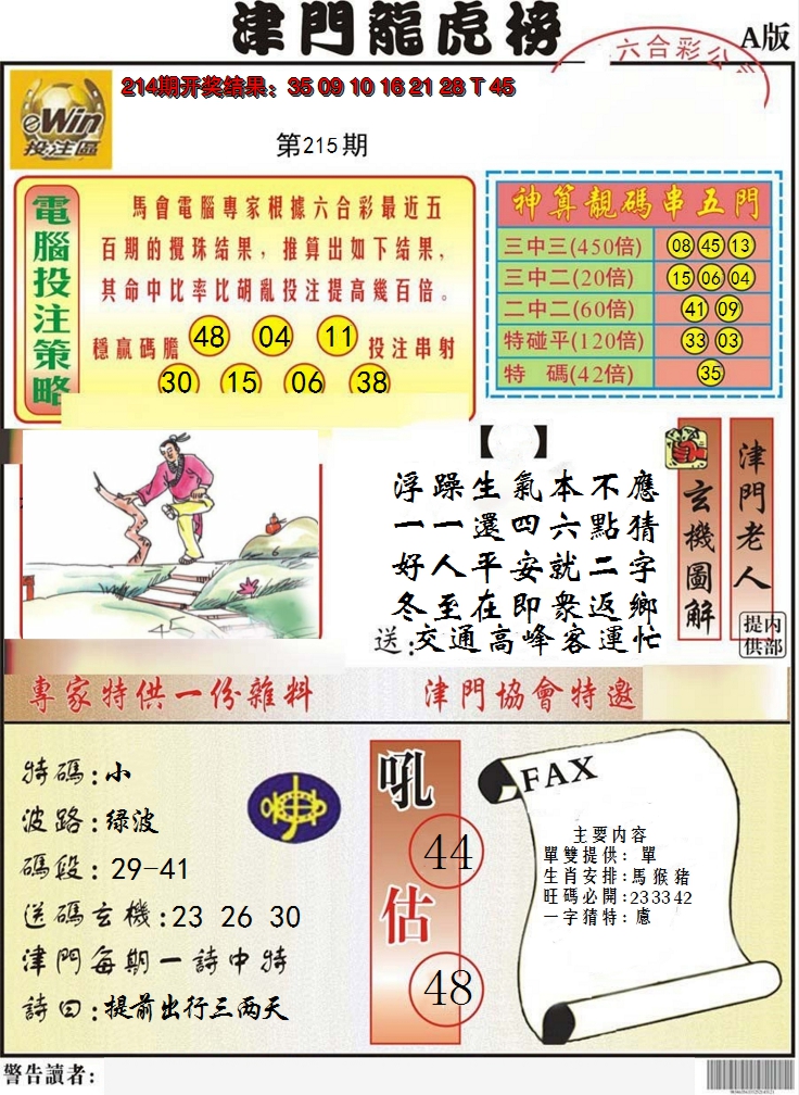 2024215期津门龙虎榜A