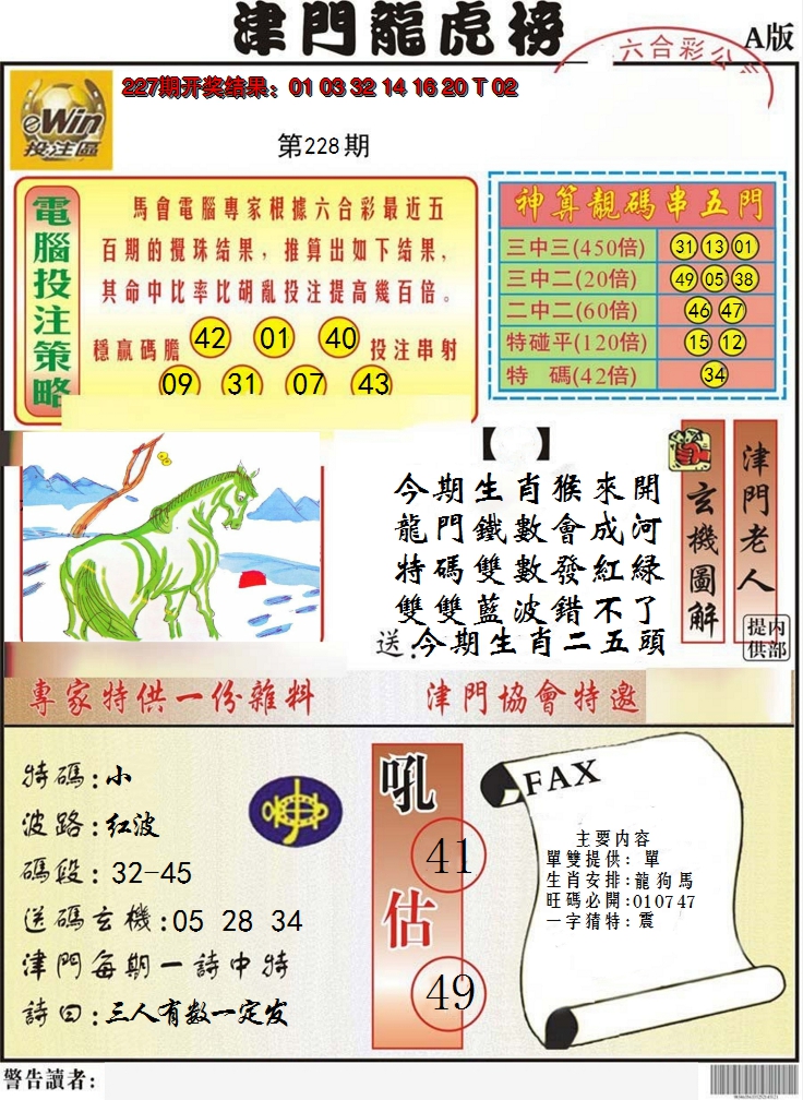 2024228期津门龙虎榜A