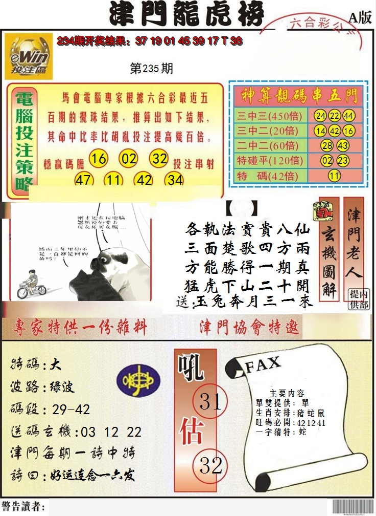 2024235期津门龙虎榜A