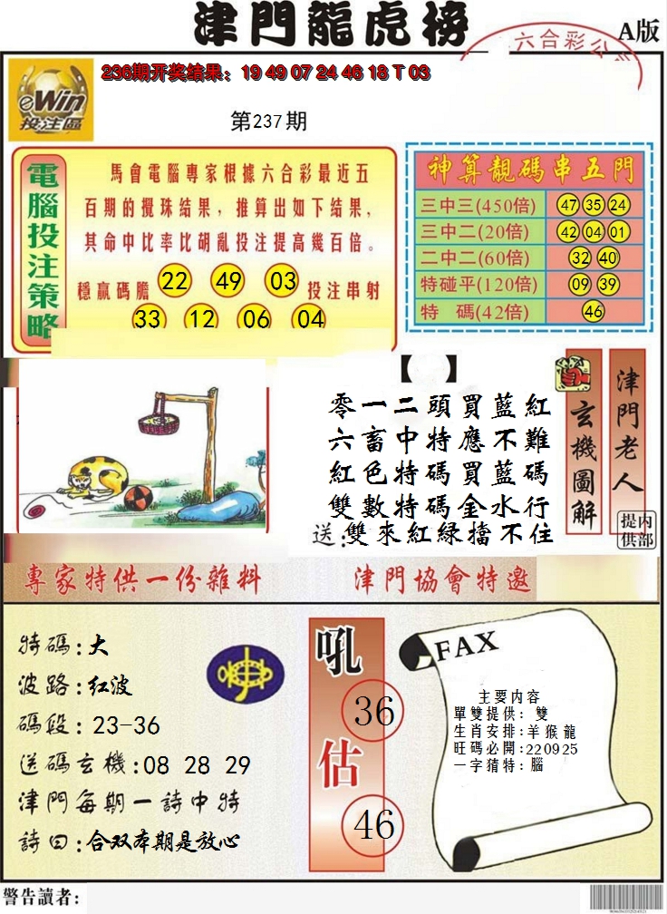 2024237期津门龙虎榜A