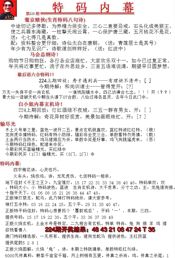 2024225期特码内幕A