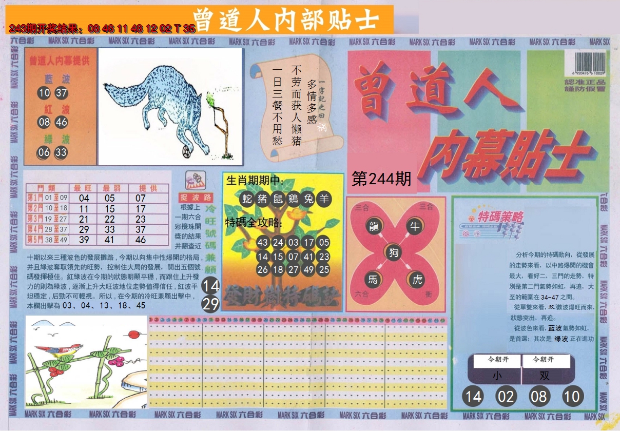 2024244期曾道人内幕贴士A