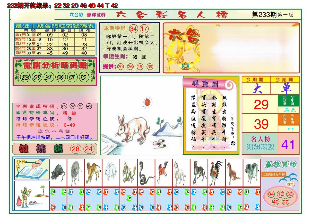 2024233期名人榜A