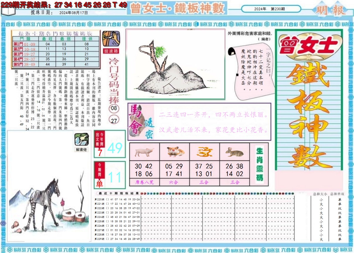 2024230期曾女士铁板神数A