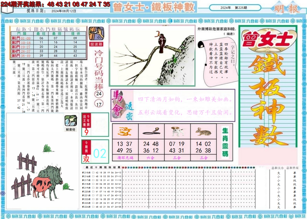 2024225期曾女士铁板神数A