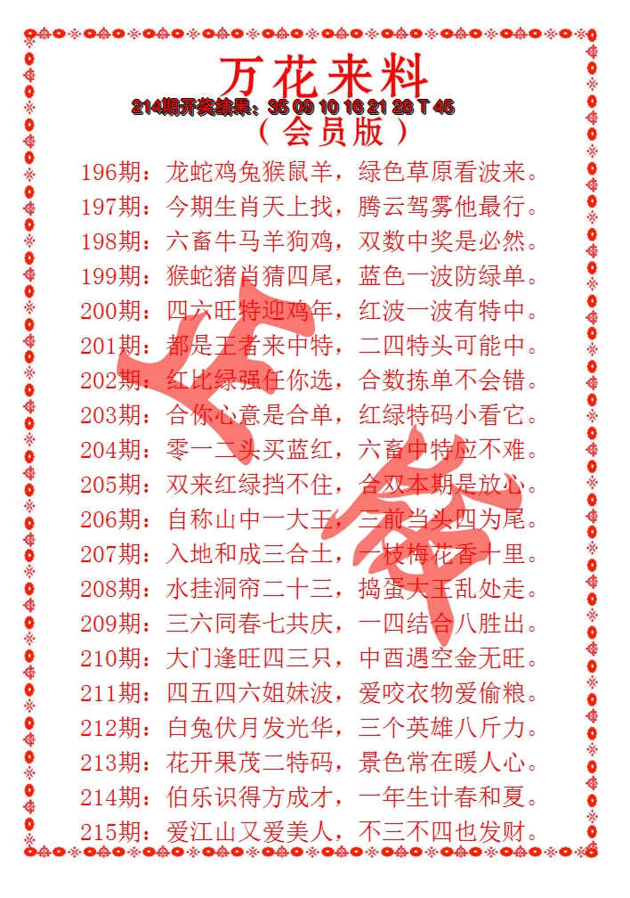 2024215期万花来料