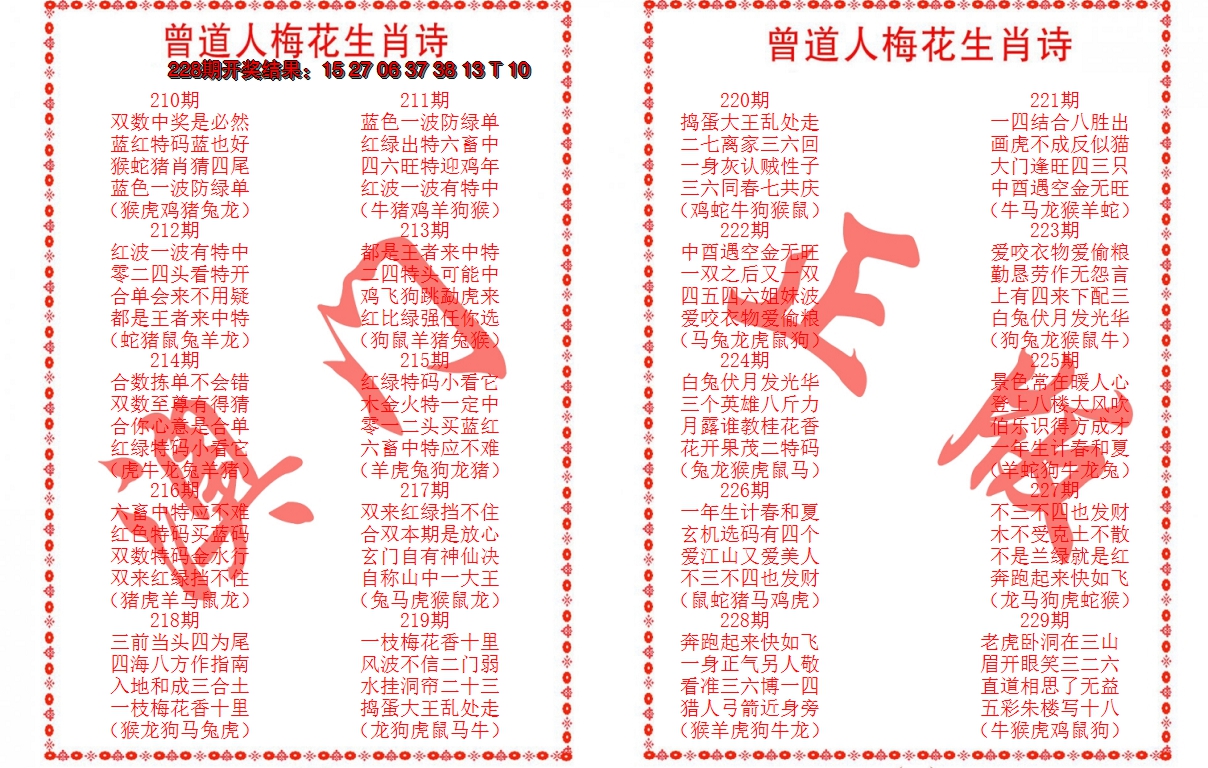 2024229期曾道人梅花生肖诗