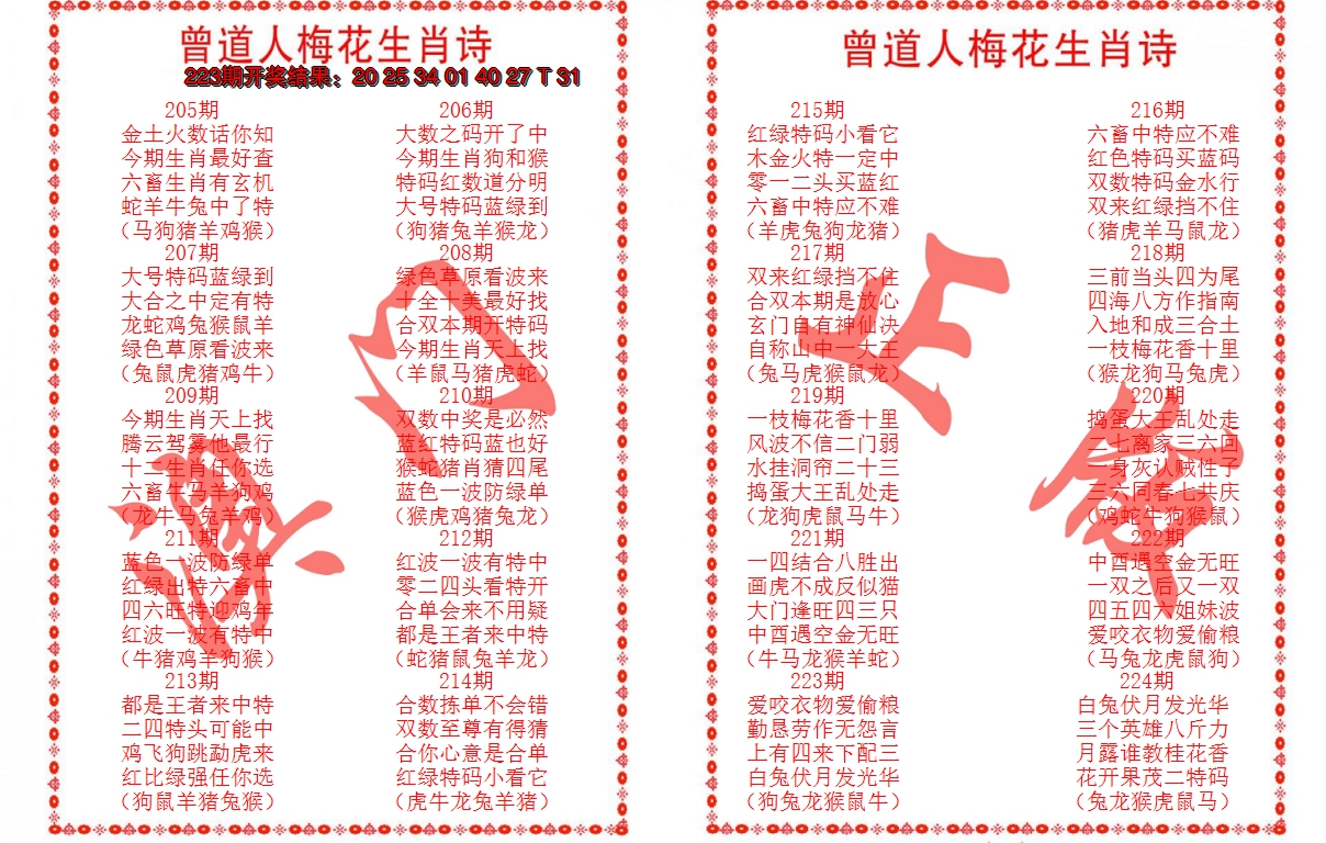 2024224期曾道人梅花生肖诗