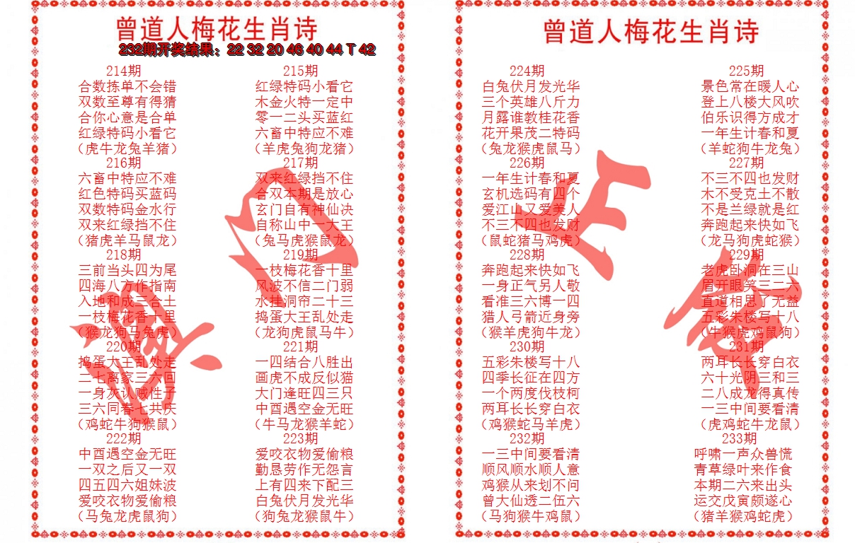 2024233期曾道人梅花生肖诗