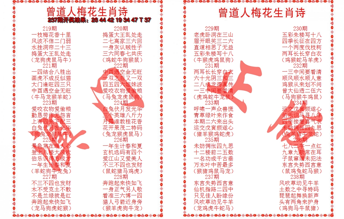 2024238期曾道人梅花生肖诗
