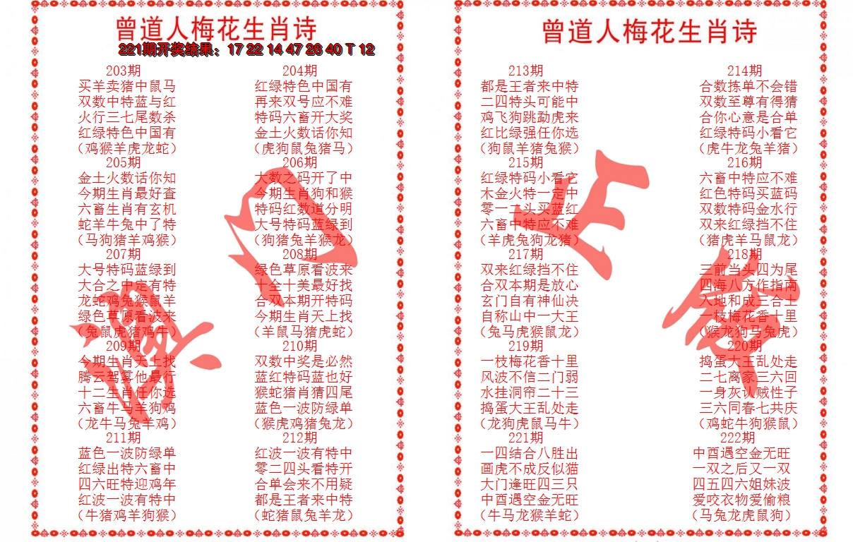 2024222期曾道人梅花生肖诗