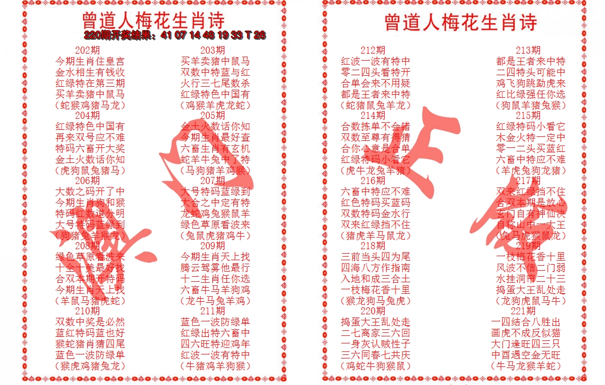 2024221期曾道人梅花生肖诗