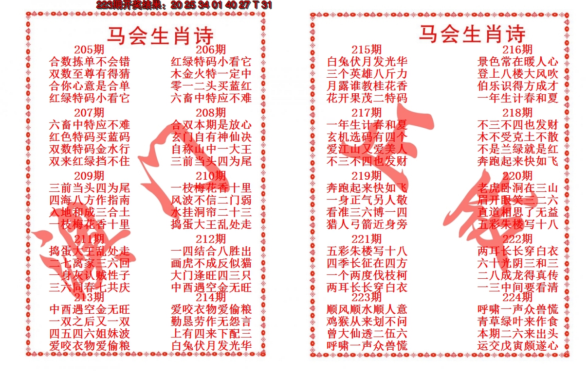 2024224期马会生肖诗