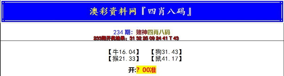 2024234期赌神四肖八码