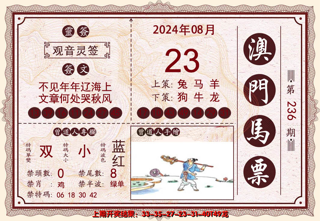 2024236期澳门马票