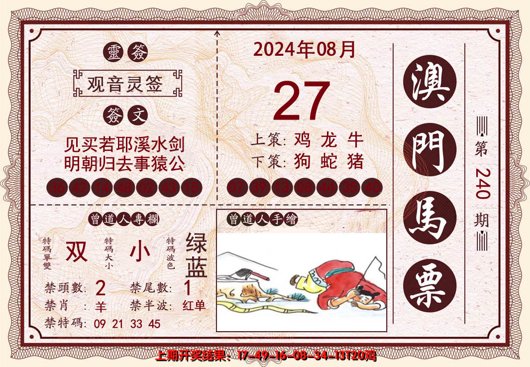 2024240期澳门马票