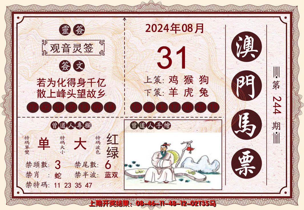 2024244期澳门马票