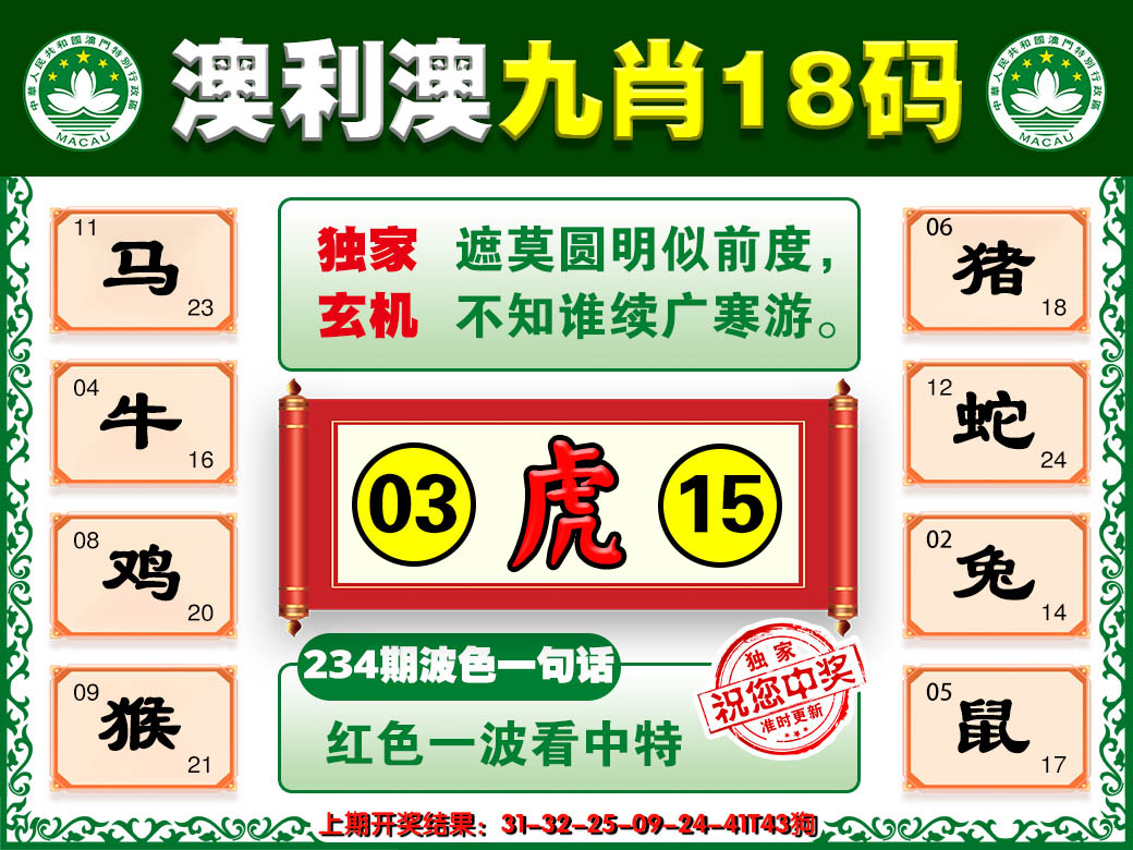 2024234期澳利澳九肖