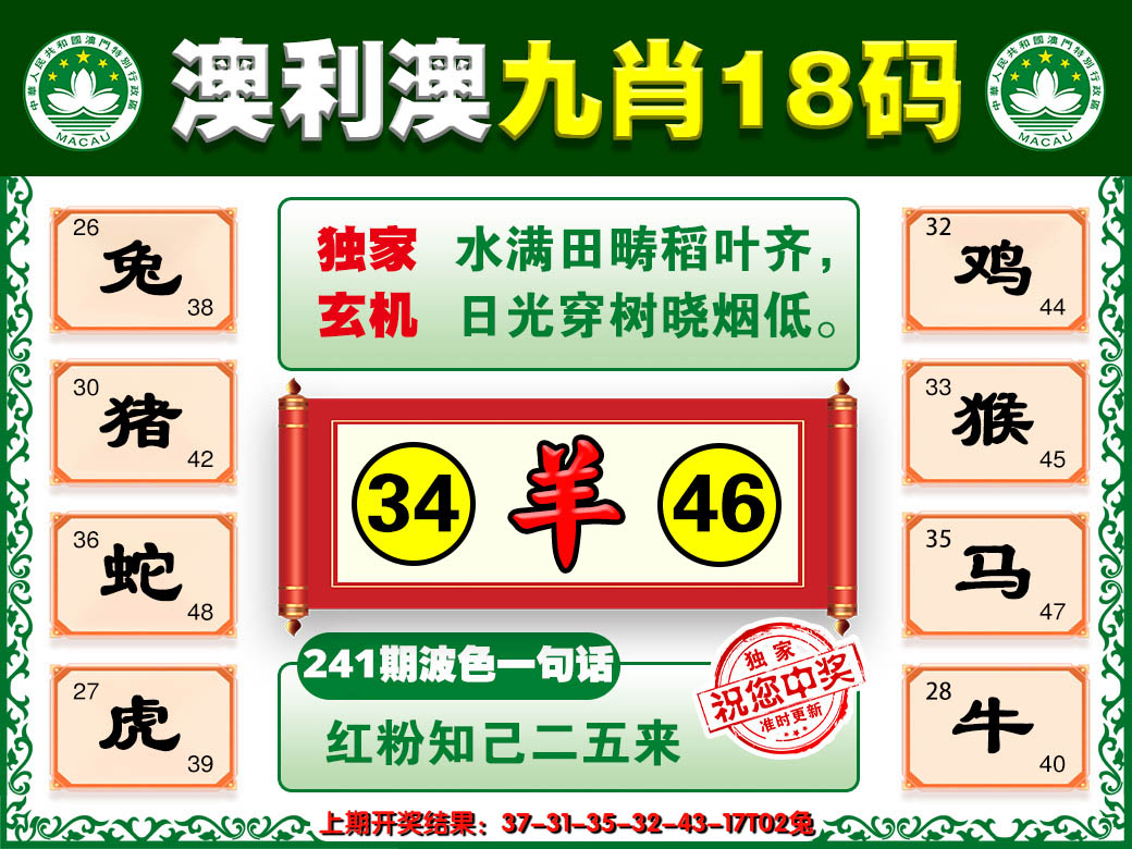2024241期澳利澳九肖