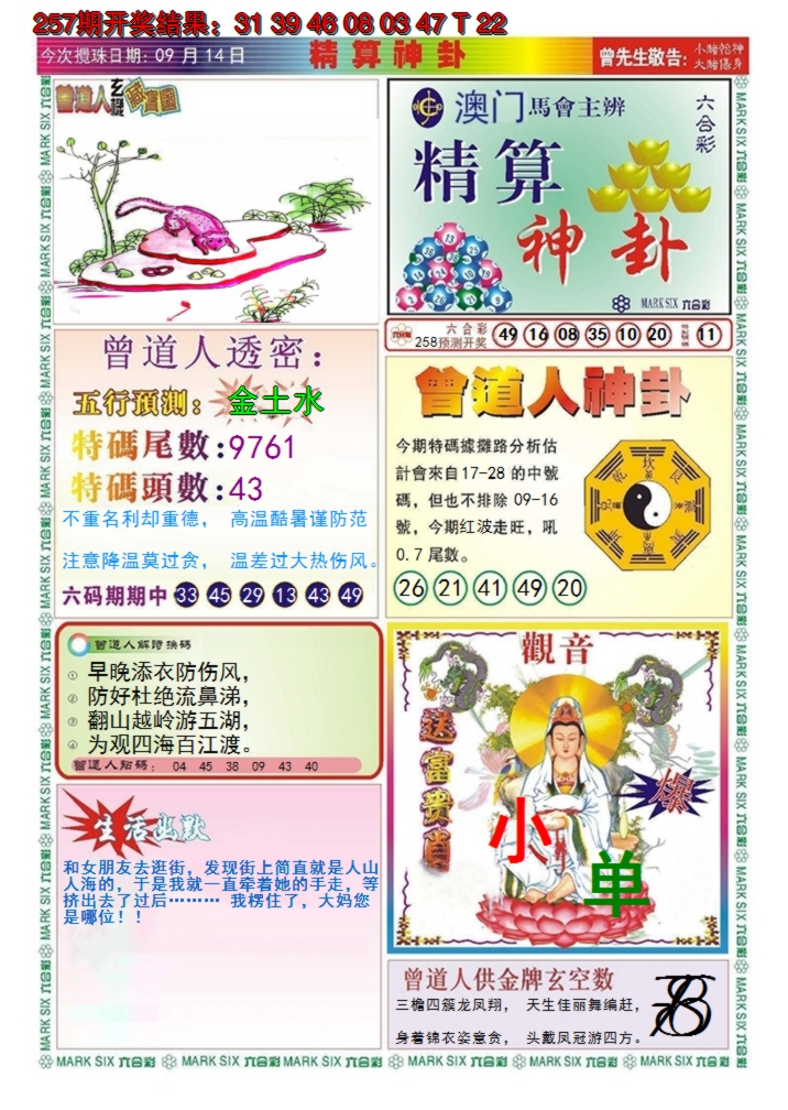 2024258期澳门精算神卦