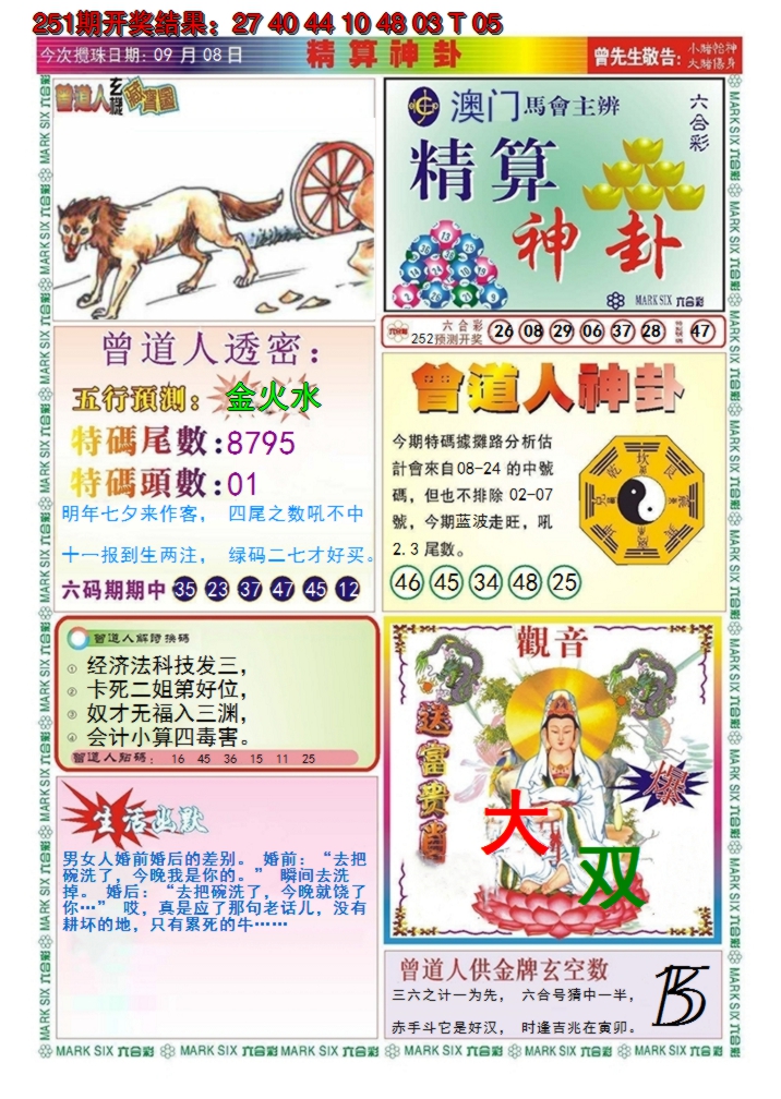 2024252期澳门精算神卦
