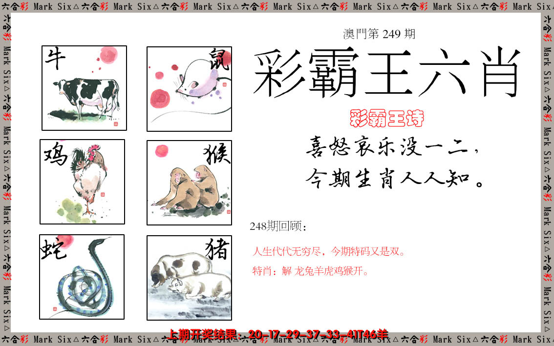 2024249期彩霸王六肖