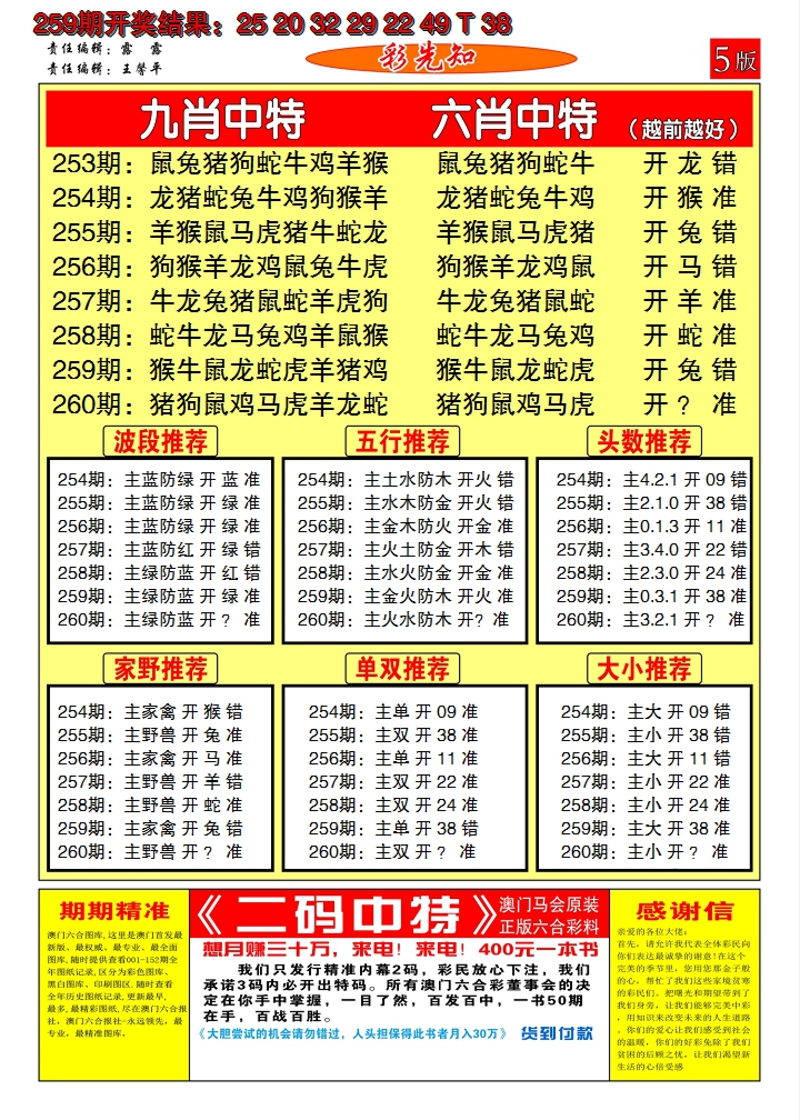 2024260期澳门彩先知D