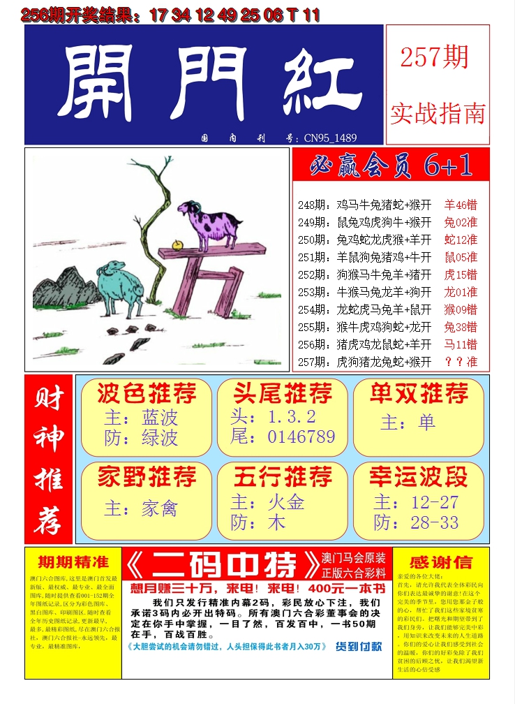 2024257期澳门开门红A