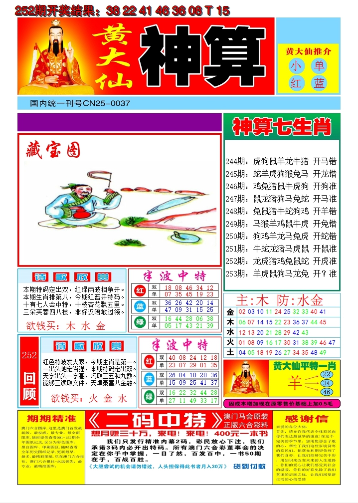 2024253期黄大仙神算A