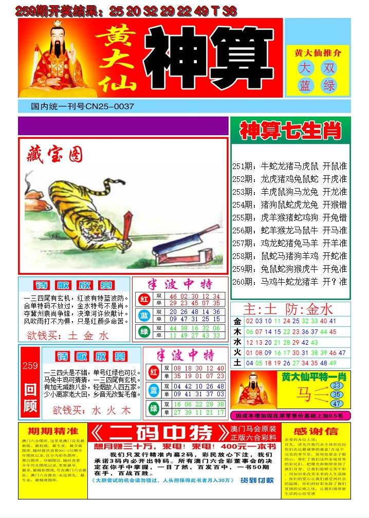 2024260期黄大仙神算A