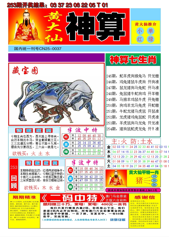 2024254期黄大仙神算A