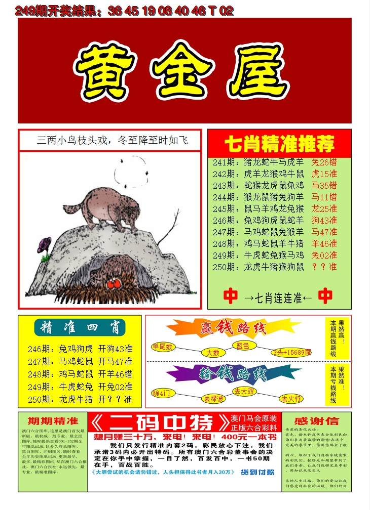 2024250期澳门黄金屋A