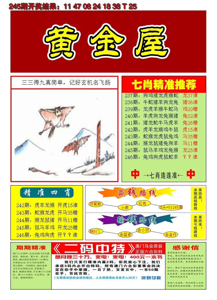 2024246期澳门黄金屋A