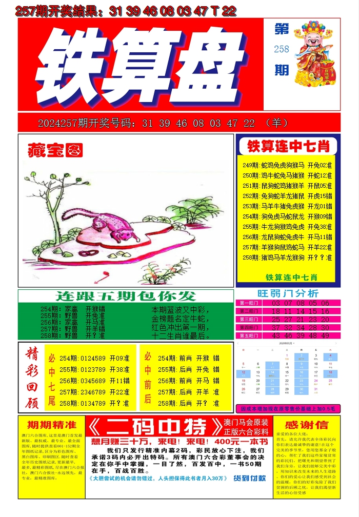 2024258期澳门铁算盘A