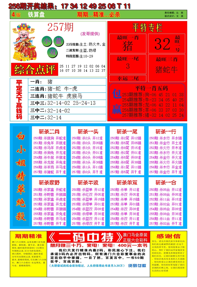 2024257期澳门铁算盘C