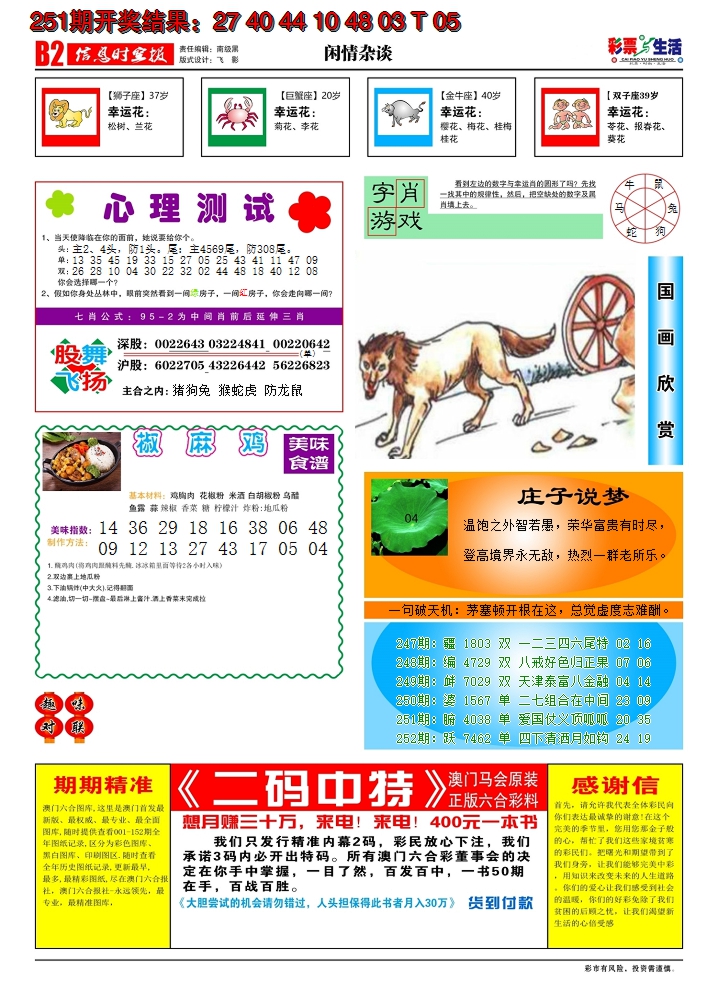 2024252期彩票与生活B
