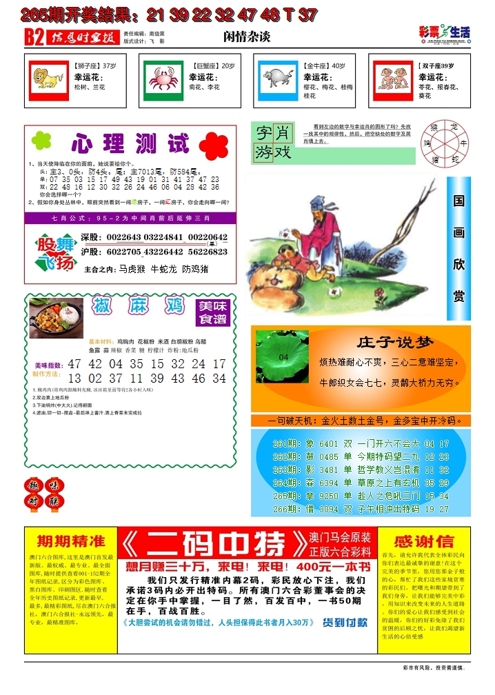 2024266期彩票与生活B
