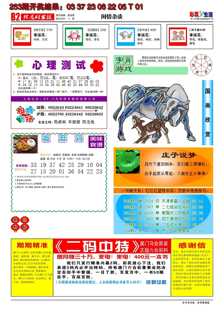 2024254期彩票与生活B
