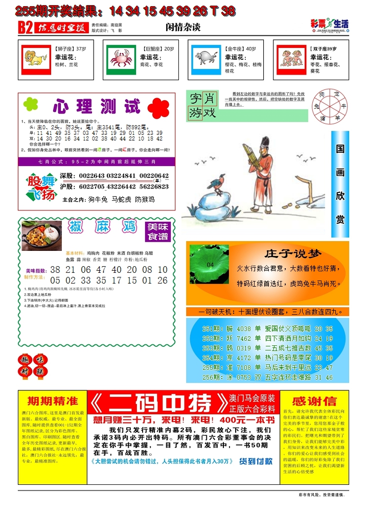 2024256期彩票与生活B
