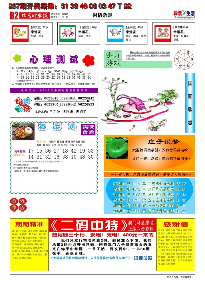 2024258期彩票与生活B