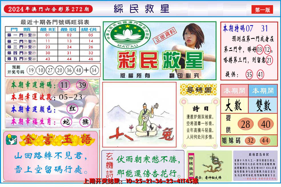 2024272期澳门彩民救星