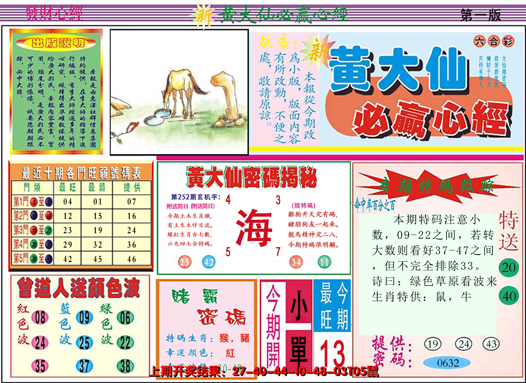 2024252期澳门黄大仙必赢心经