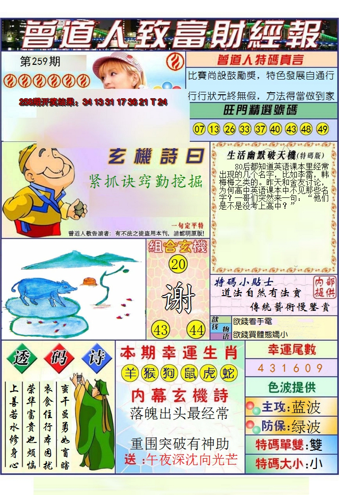 2024259期澳门曾道人致富财经报