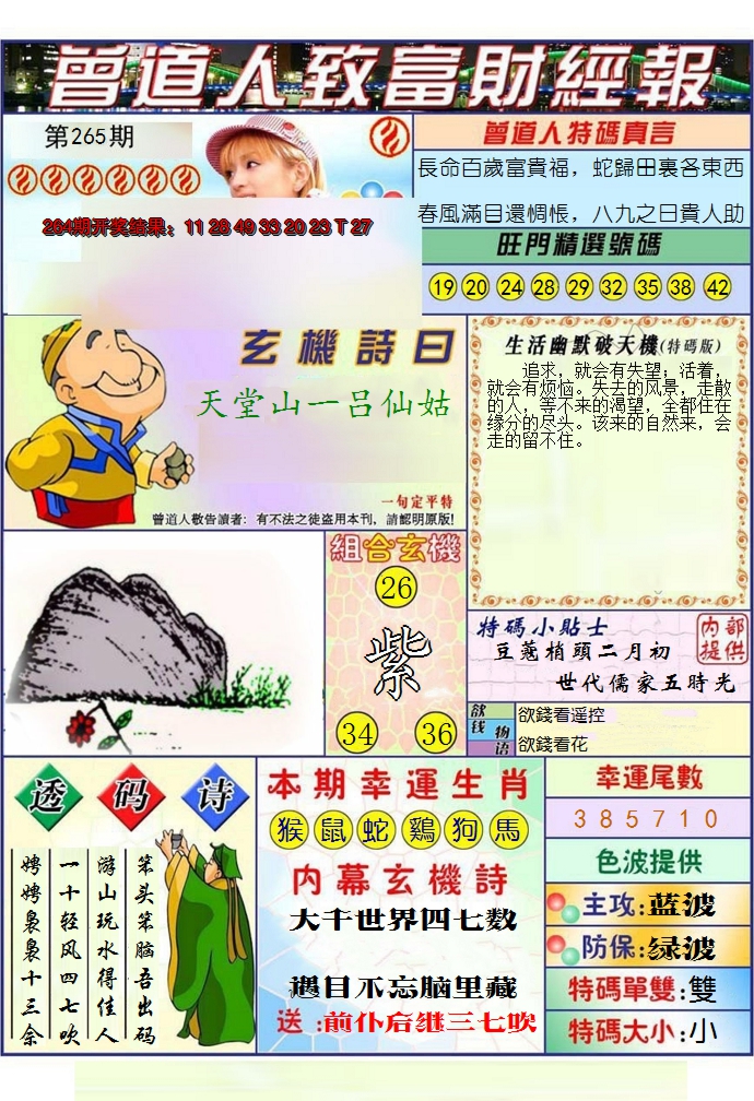 2024265期澳门曾道人致富财经报