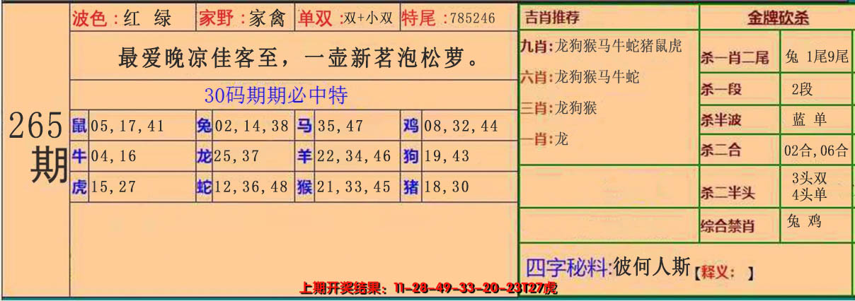 2024265期30码中特