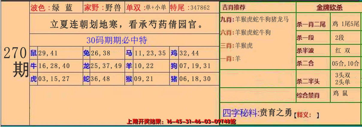 2024270期30码中特