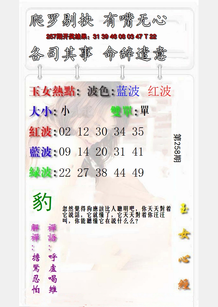 2024258期玉女心经报